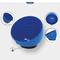 Składana, niebieska silikonowa miska, o średnicy 110 mm, z magnetycznym spodem, przedstawiona w różnych ujęciach. Idealna do narzędzi.