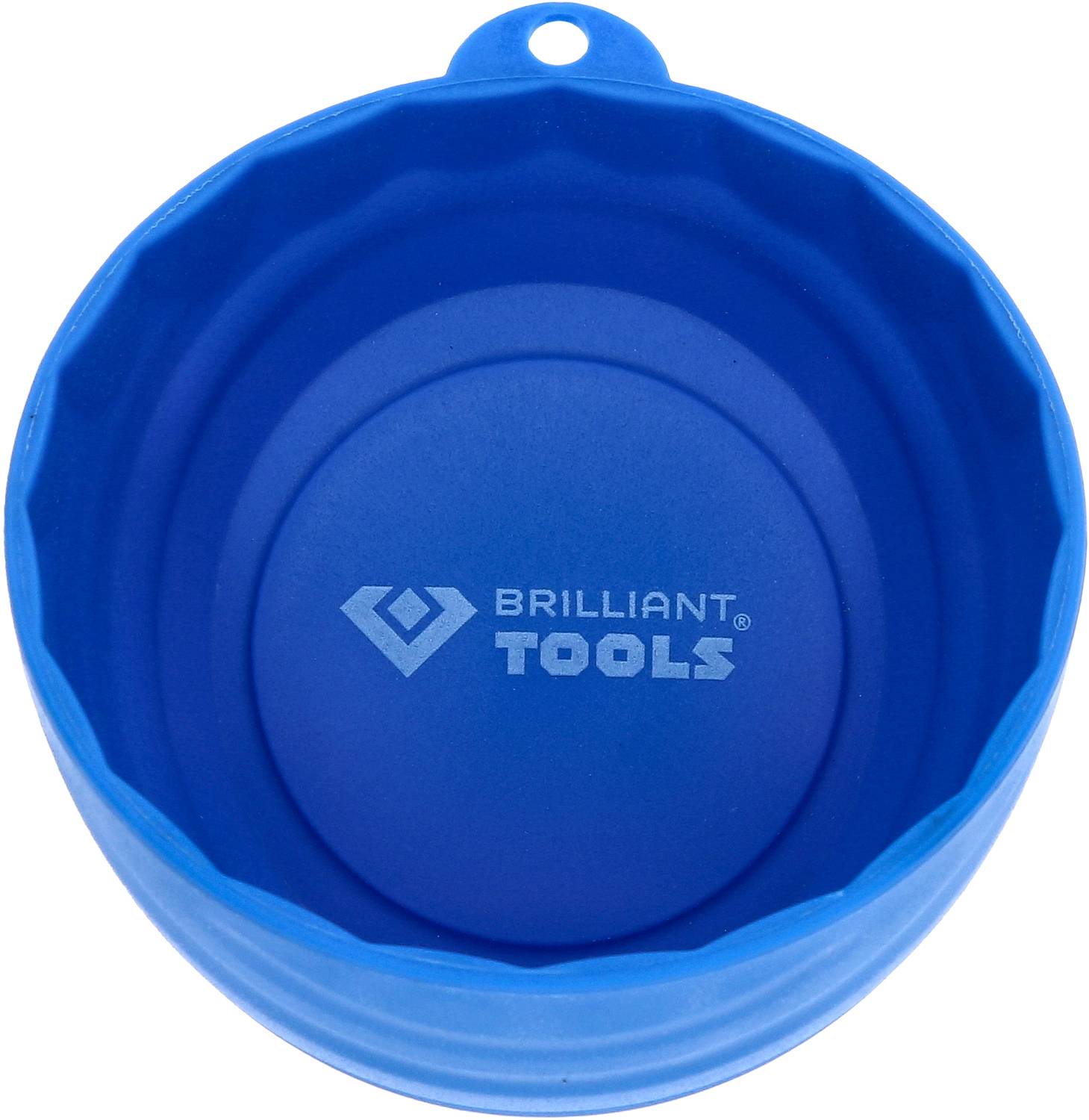 Niebieski, okrągły pojemnik z logo 'Brilliant Tools' w środku.