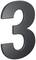 Czarna, metaliczna cyfra '3' na białym tle.