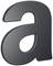 Stylizowana, trójwymiarowa litera 'a' w ciemnoszarym kolorze, stojąca, z efektem cienia.