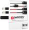 Wielofunkcyjny adapter podróżny z przełącznikami do UK, EU, AUS, USA, z dwoma portami USB, w białej obudowie.