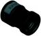 Czarny, cylindryczny łącznik z tworzywa sztucznego, prawdopodobnie do systemów rurowych.
