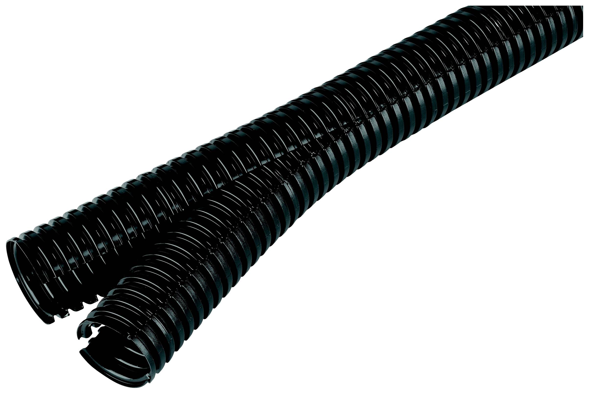 Czarna, elastyczna rura falista, idealna do zarządzania kablami w zastosowaniach przemysłowych. Wytrzymała i giętka, chroni kable przed uszkodzeniami.