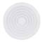 Biała, okrągła płytka z tworzywa sztucznego z koncentrycznymi kołami, która mogłaby służyć jako pokrywka lub osłona ochronna.