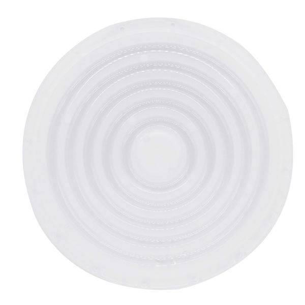 Przezroczysta, okrągła mata do drzwi z koncentrycznymi kołami jako wzorem dekoracyjnym.