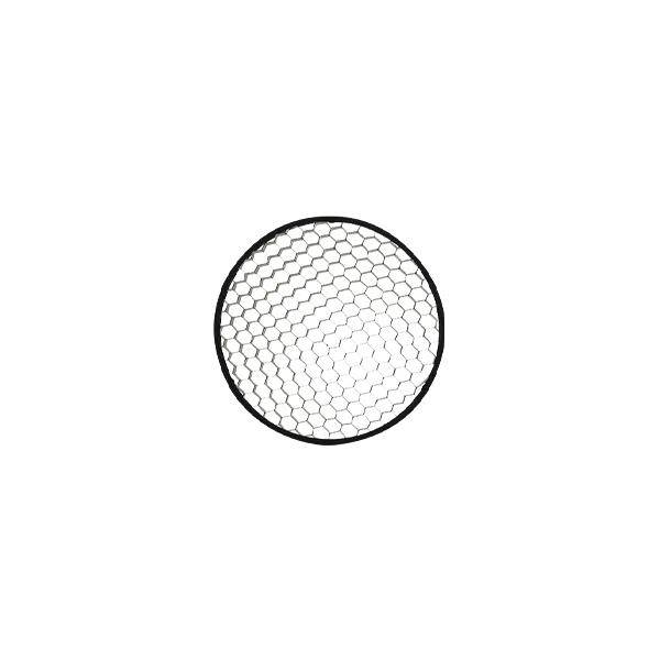 Okrągła osłona siatkowa z sześciokątnym wzorem, zazwyczaj stosowana jako pokrywa lub zabezpieczenie w urządzeniach technicznych.