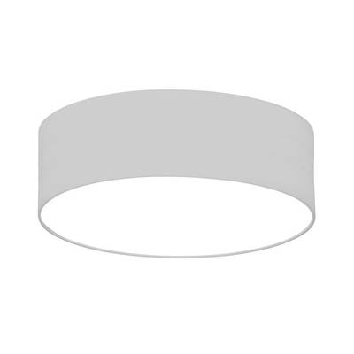 Okrągła, płaska lampa sufitowa z białym kloszem. Posiada nowoczesny i prosty design, który pasuje do różnych stylów wnętrzarskich.