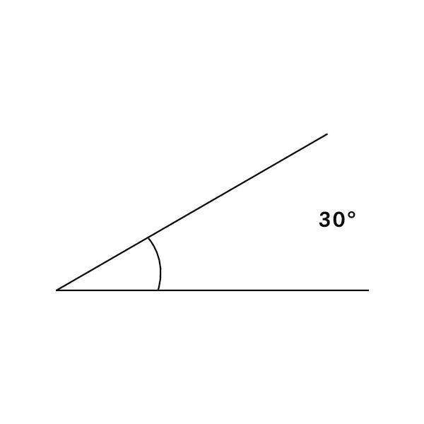 Trójkąt z 30-stopniowym kątem w dolnym rogu, przedstawiony łukiem i oznaczony napisem '30°'.