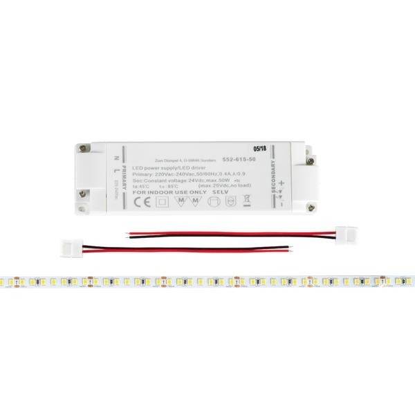 Adapter zasilacza do pasków LED, biały, z przewodami przyłączeniowymi. Odpowiedni do użytku wewnętrznego. 12V, moc 25W. Oznaczenie CE.