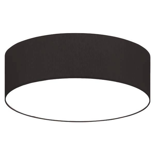 Duża, okrągła, czarna lampa sufitowa o nowoczesnym designie, która równomiernie rozświetla pomieszczenie. Idealna do salonu lub biura.