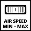 Obraz przedstawia symbol wskazujący minimalną i maksymalną prędkość powietrza. Diagram słupkowy obrazuje te wartości.