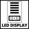 Prostokątny, czarno-biały symbol wyświetlacza LED z poziomymi i pionowymi paskami. Pod spodem znajduje się napis 'WYŚWIETLACZ LED'.