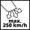 'Symbol ostrzegawcze z trzema odchodzącymi strzałkami, wskazującymi na 'maks. 250 km/h'.'