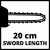Grafika przedstawia długość miecza pilarki łańcuchowej: 20 cm.