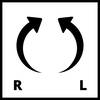 Obraz przedstawia dwa zakrzywione strzałki, wskazujące odpowiednio w lewo i w prawo. Poniżej znajdują się litery 'R' i 'L' oznaczające Rechts (prawo) i Links (lewo).