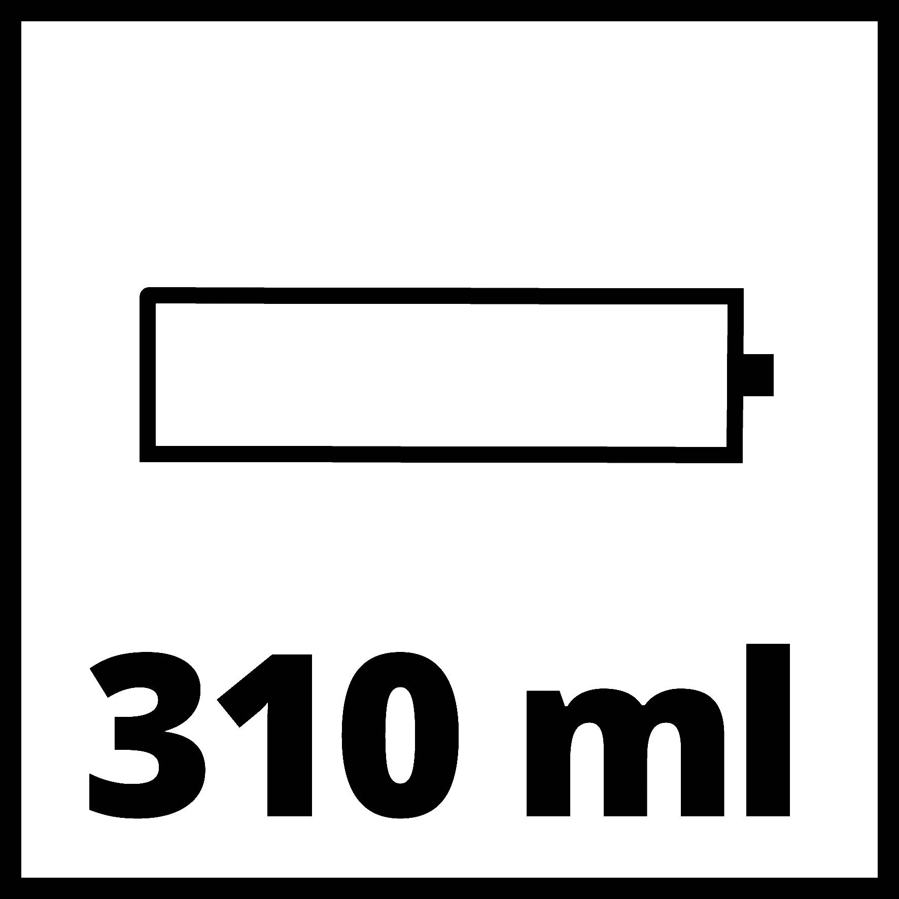 Obraz przedstawia prostokątny symbol z napisem '310 ml', wskazujący pojemność pojemnika lub kartusza.