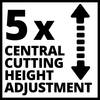 5x centralna regulacja wysokości cięcia ze strzałką wskazującą w górę i w dół, symbolizująca możliwość zmiany wysokości.