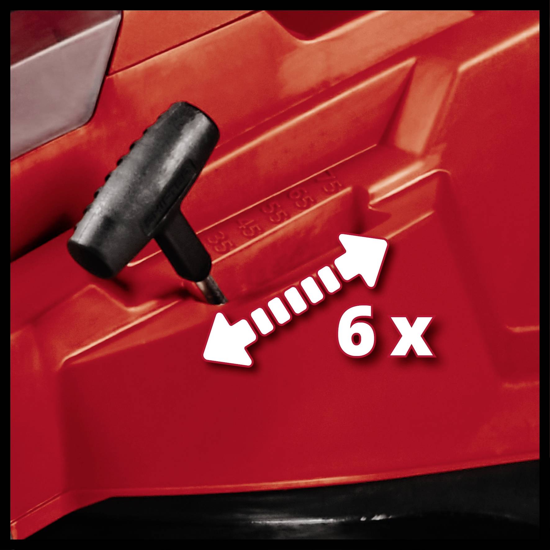 Uchwyt urządzenia, który można wysunąć, oznaczony przerywaną linią z napisem '6x', prawdopodobnie służący do uruchomienia.