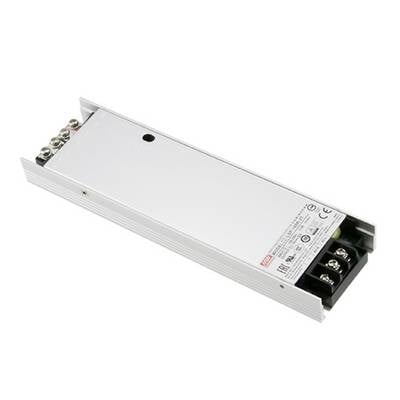 Wąski elektroniczny transformator w białej obudowie z zaciskami przyłączeniowymi i etykietami ze szczegółami technicznymi na górnej powierzchni.