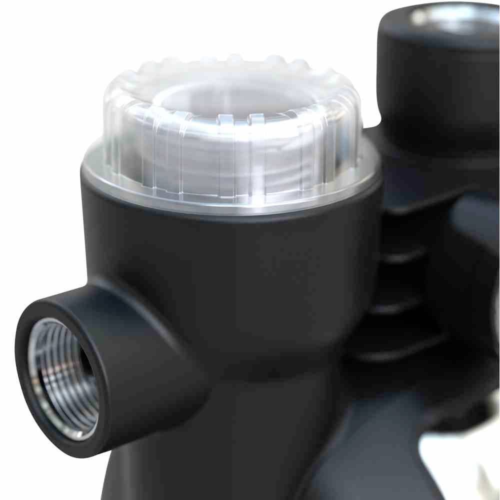 Czarny element konstrukcyjny z przezroczystą pokrywą i przyłączem bocznym, prawdopodobnie będący częścią urządzenia technicznego.