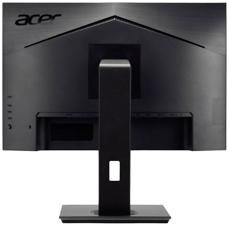 Monitor widziany od tyłu, pokazuje logo Acer w lewym górnym rogu obudowy. Podstawa monitora jest widoczna w centrum.