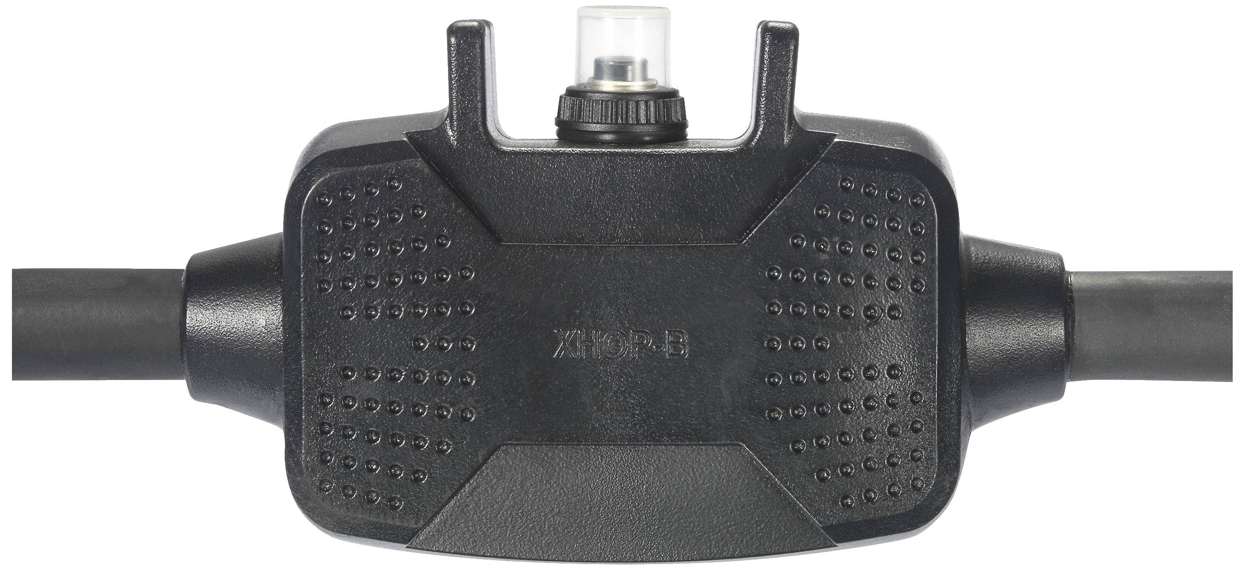 Czarny, wytrzymały przełącznik z pokrętłem na górze i teksturowaną powierzchnią, prawdopodobnie do urządzeń elektronicznych lub mechanicznych.