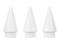 Trzy białe stożki z gwintem śrubowym, ułożone w rzędzie.