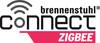 Logo marki 'brennenstuhl connect' z symbolem fal radiowych i czerwonym napisem 'ZIGBEE'.
