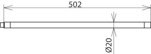 Rysunek walcowego pręta o długości 502 i średnicy Ø20.