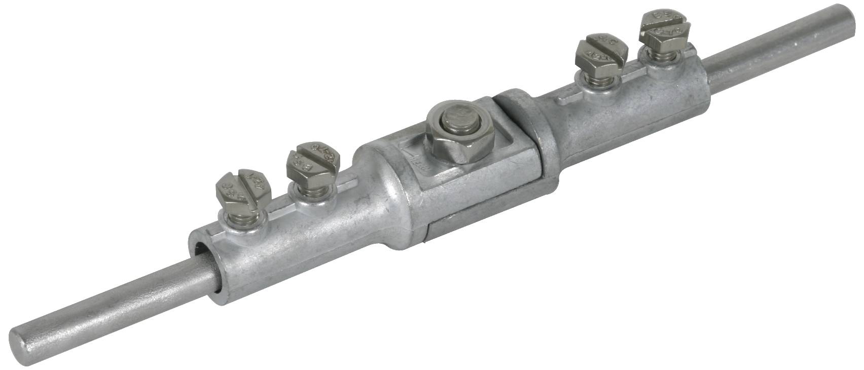Metalowy element łączący z śrubami na obu końcach; służy do mocowania lub łączenia dwóch prętów lub przewodów.