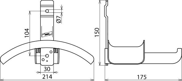 Rysunek techniczny części z wymiarami: szerokość 214 mm, wysokość 104 mm, głębokość boczna 175 mm. Przedstawia widok z przodu i z boku.