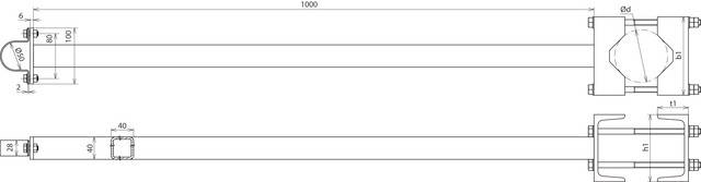 Rysunek techniczny liniowego systemu łożysk tocznych z widokiem z boku i przekrojem. Wymiary i pozycje komponentów są wyszczególnione.