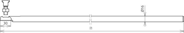 Rysunek techniczny elementu cylindrycznego z gwintem śrubowym na górze, średnica Ø16, długość l1 oraz przekrój 30 mm.
