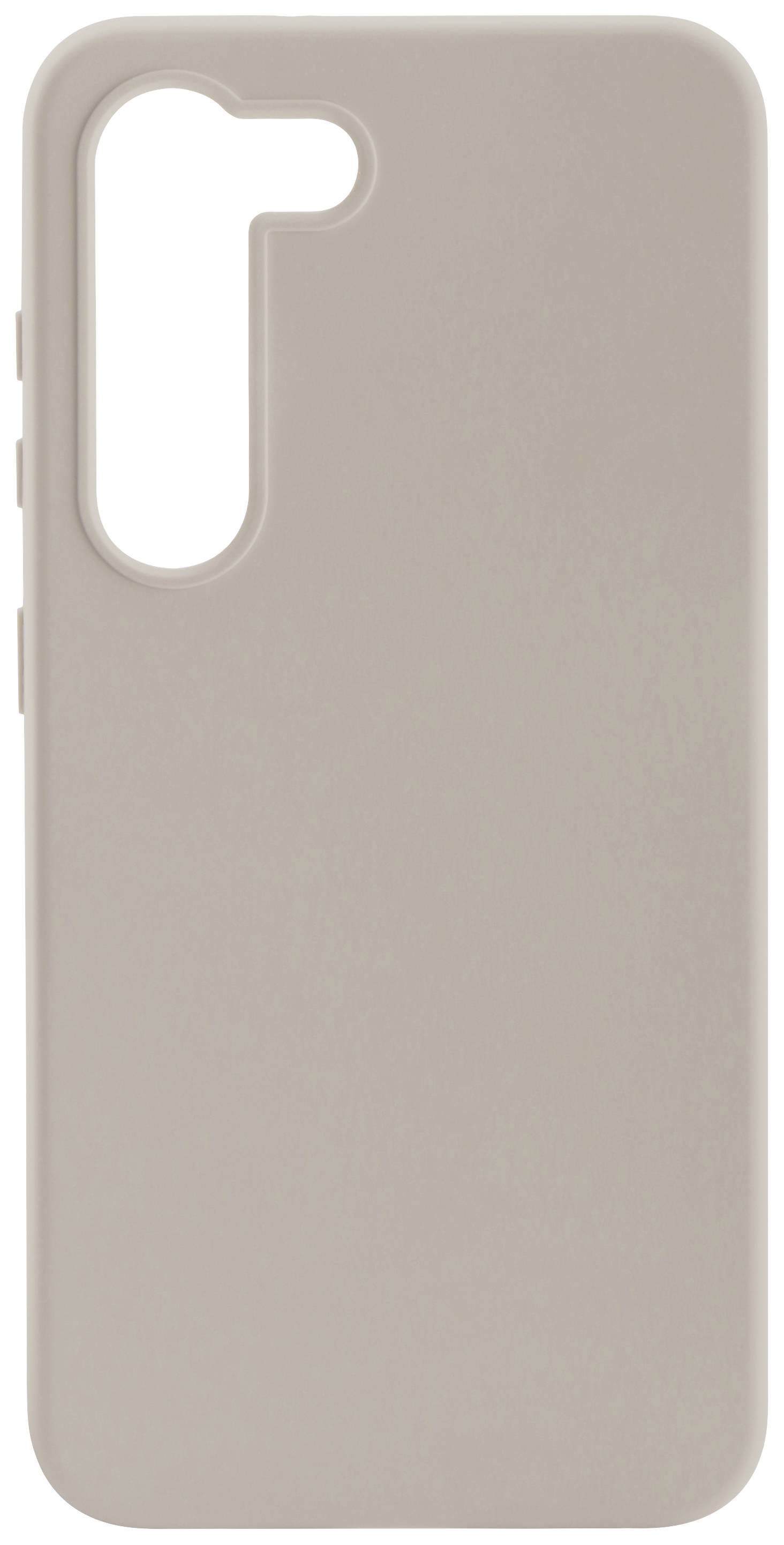 Beżowe etui ochronne na smartfona z wycięciem na aparat i przyciski po lewej stronie.