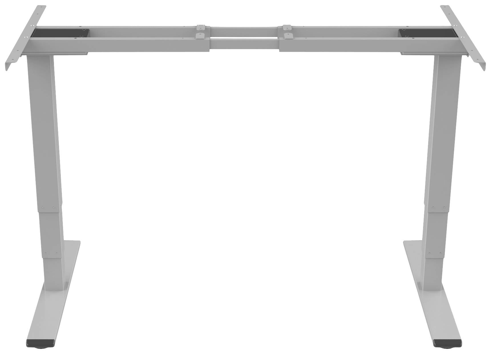 Metalowa, regulowana rama stołu, bez blatu, z solidnymi, regulowanymi nogami. Odpowiednia do ergonomicznego użytkowania.
