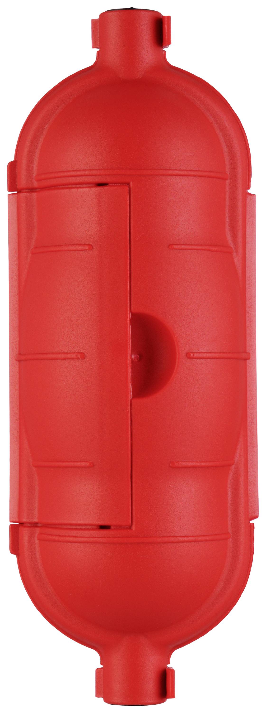 Czerwony zawór rurowy o kształcie cylindrycznym z bocznym mechanizmem zaworowym. Służy do regulacji przepływu wody w systemach rurowych.