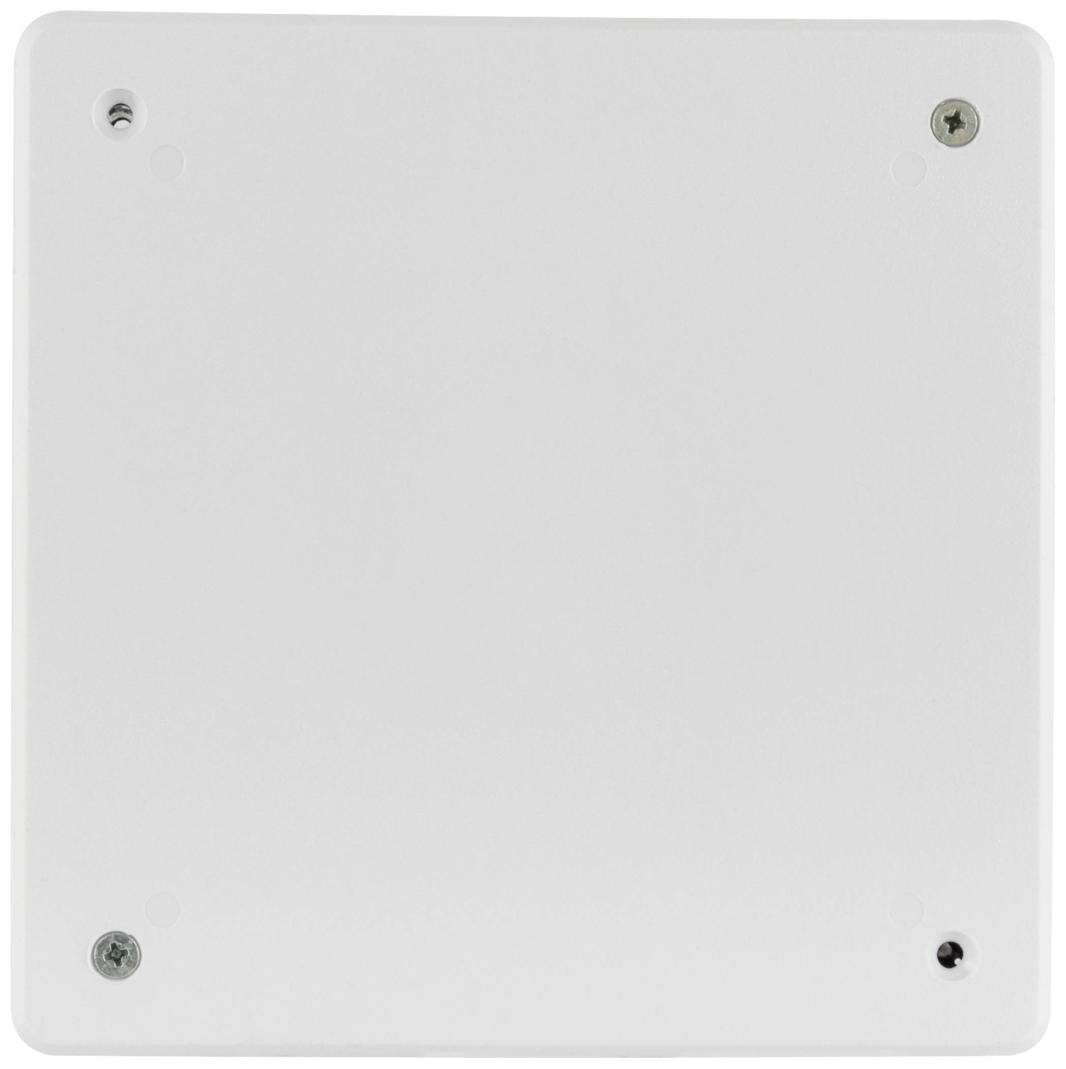 Biała kwadratowa pokrywa z czterema śrubami w narożnikach.