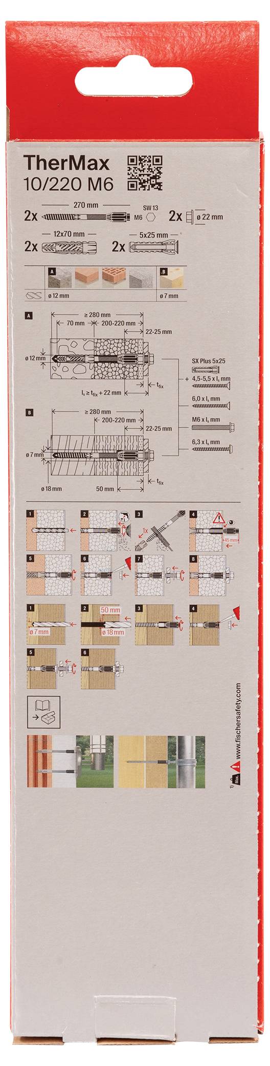 Fischer 520182 TherMax 10/220 M 6 Кріпильна система з кроком 280 мм 22 мм 2 шт.