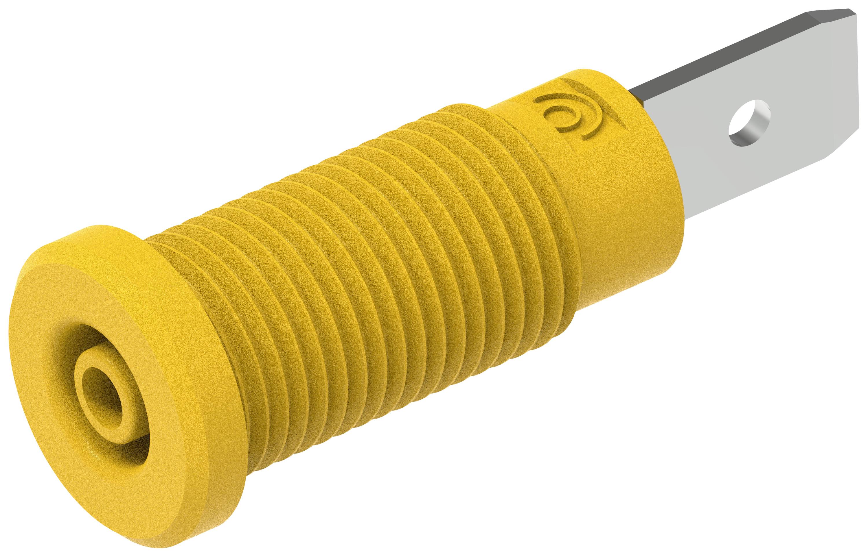 Żółty kołek plastikowy o żebrowanym trzpieniu i gładkiej główce, ułożony poziomo. Stosowany głównie do celów mocujących.