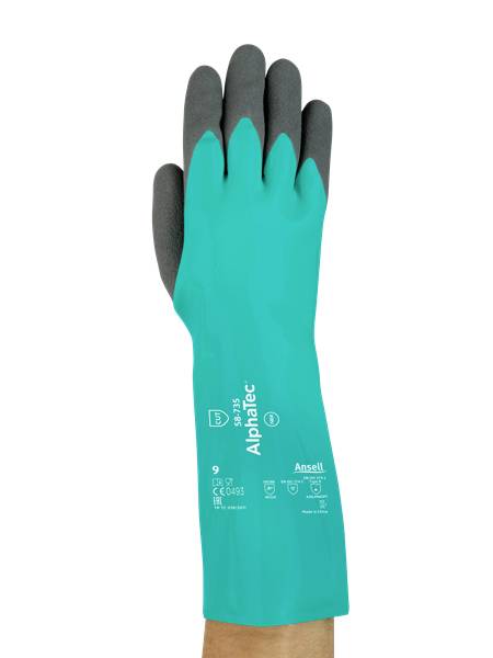 Ansell 58735070 AlphaTec® Chemical Resistant Gloves Розмір рукавичок: 7 EN 388:2016, EN 407:2020, EN 21420:2020, EN 374-1:2016/Тип