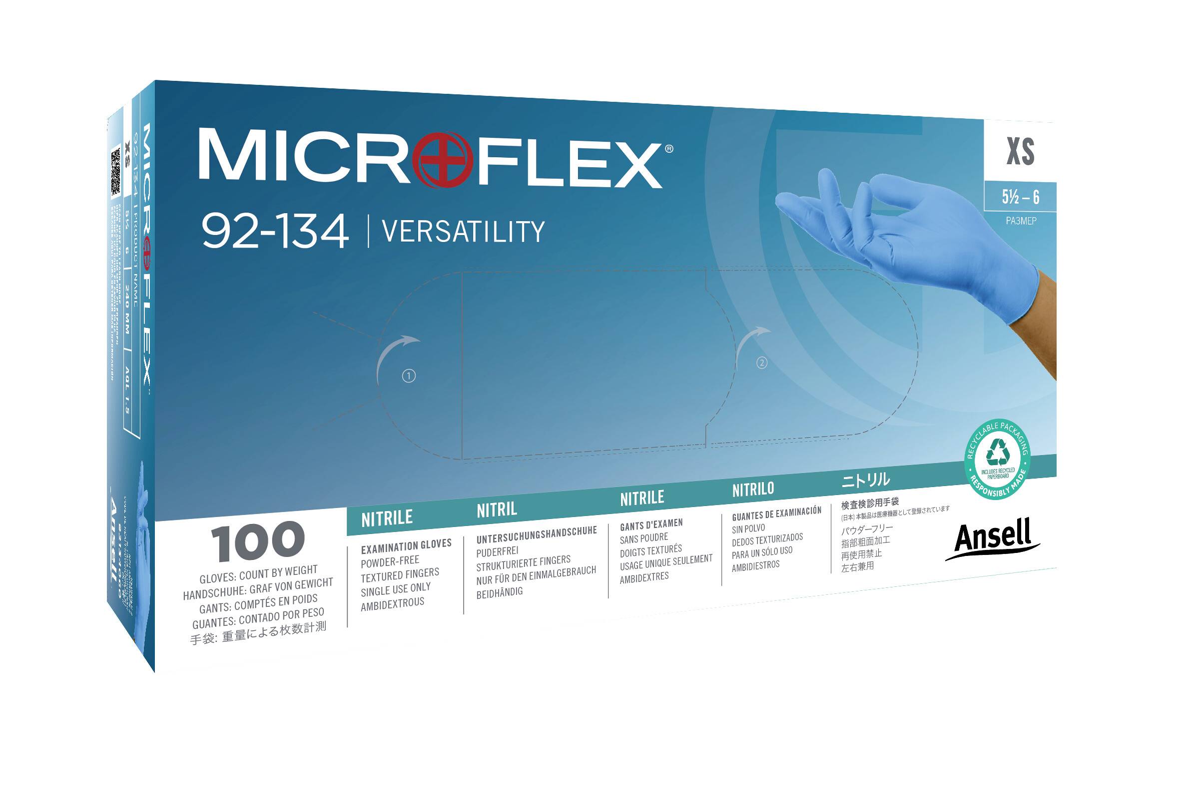 Ansell MICROFLEX® 92134080 100 шт Нітрилові одноразові рукавички Розмір рукавичок: 8 EN 455, EN 420-2003, EN 374-5, EN 374-1, EN 2