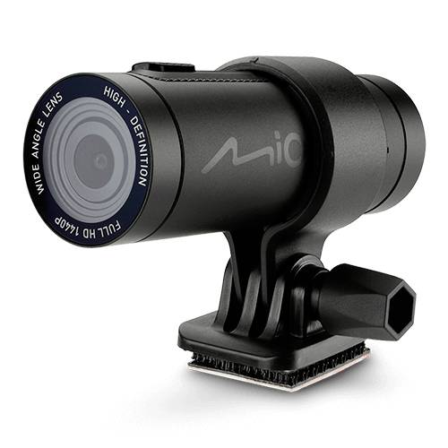 Czarna, cylindryczna kamera akcji z szerokokątnym obiektywem, zamontowana na elastycznym statywie.