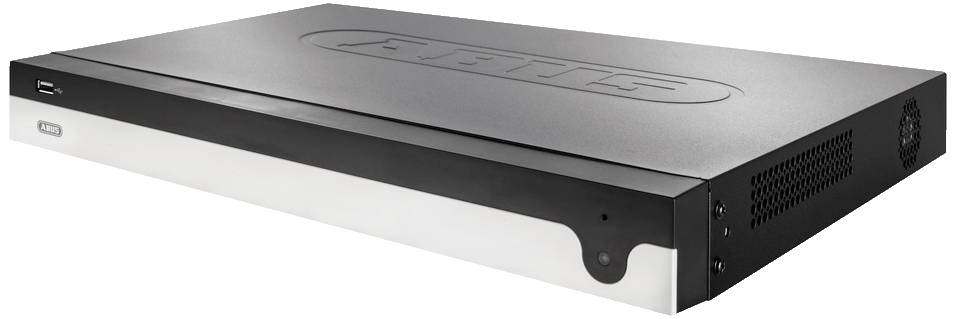 Prostokątny, płaski serwer sieciowy o czarnej górnej części i metalowej obudowie, z logo na wierzchu.