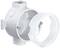 Okrągły, biały element łączący wykonany z tworzywa sztucznego z otworami bocznymi, przeznaczony do instalacji rurowych w systemach wentylacyjnych.