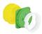 Żółty, zielony i biały element plastikowy łączy się w trzech wymiarach. Stosowany głównie jako element techniczny.