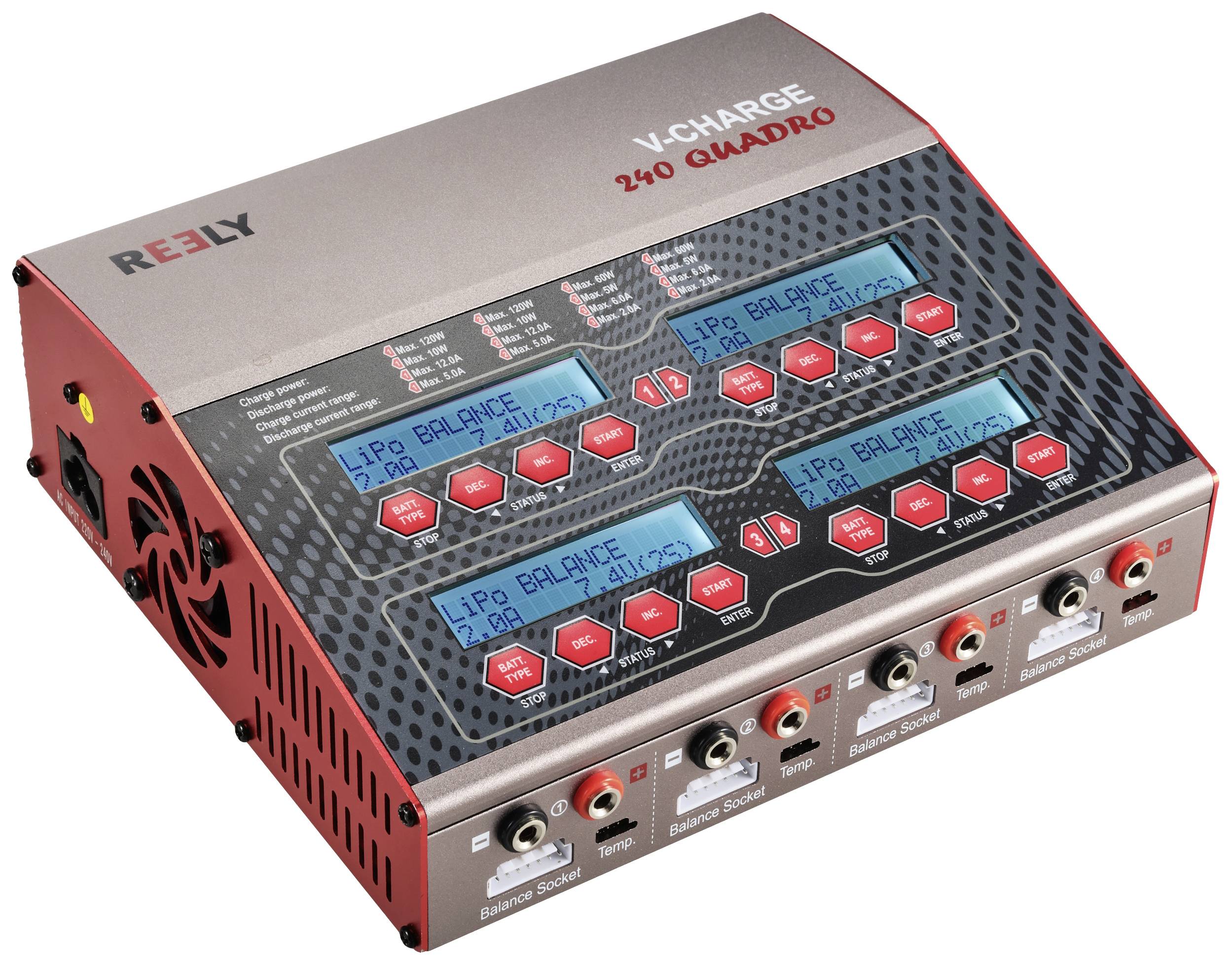 Багатофункціональний зарядний пристрій Reely V-Charge 240 Quadro 12 A для LiPo, LiIon, LiFePO, LiHV, NiCd, NiMH, свинцево-кислотни