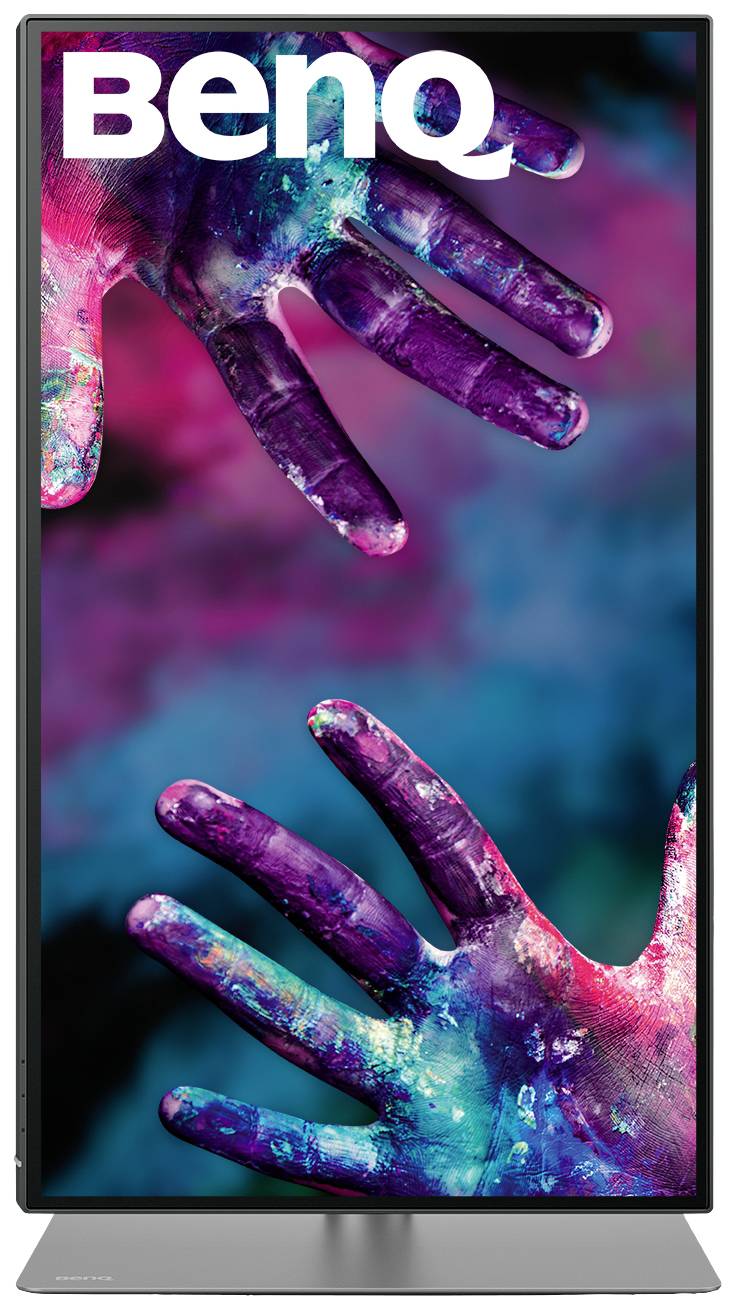 Ekran BenQ przedstawia dwie kolorowo pomalowane ręce na kolorowym tle.