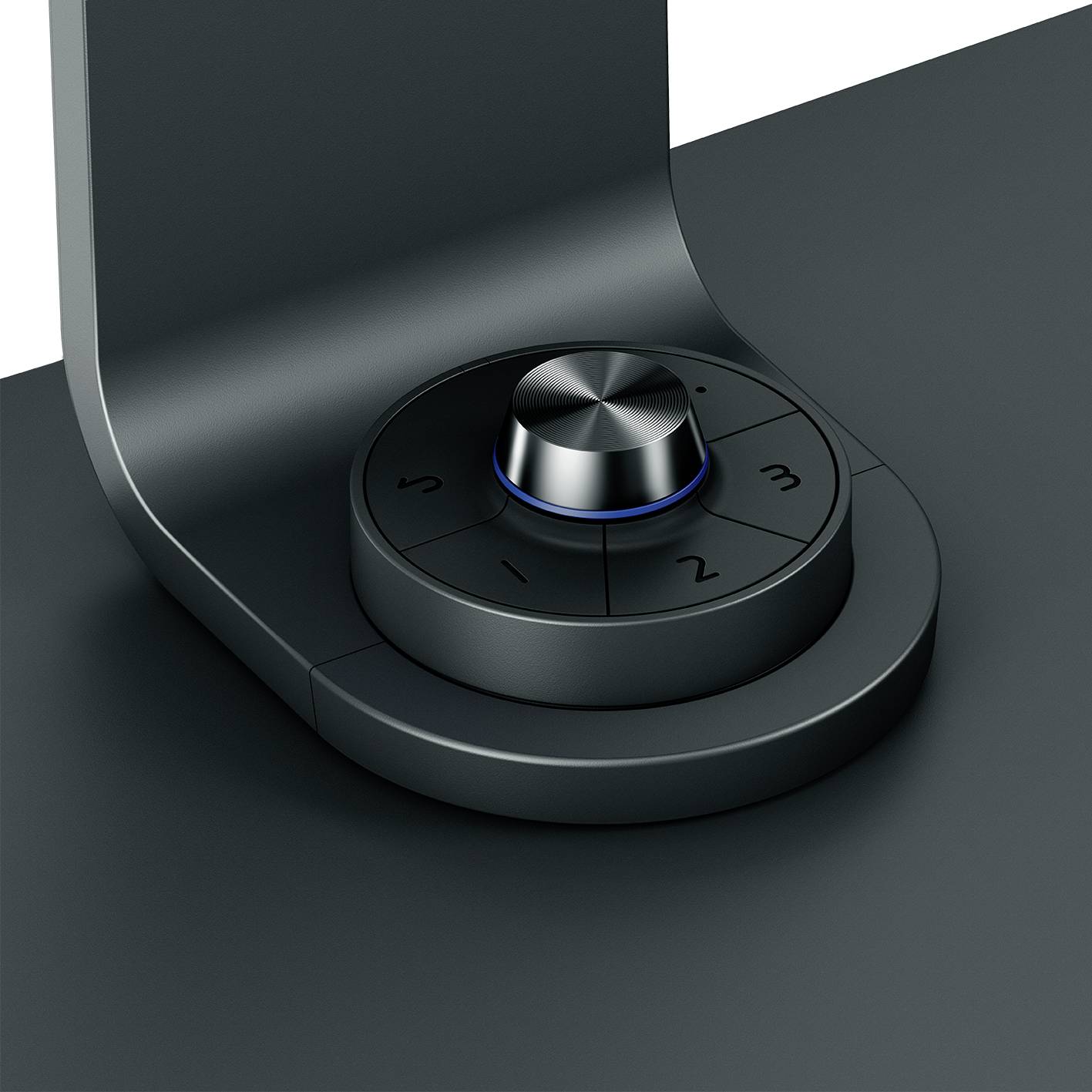 Obrotowy regulator z trzema ponumerowanymi stopniami (1, 2, 3) znajduje się na nowoczesnej metalowej obudowie.