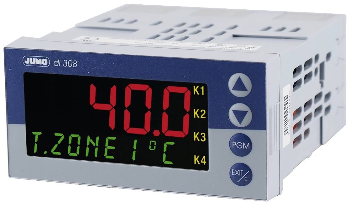 Cyfrowe urządzenie wskaźnikowe temperatury wyświetla '400', z opisem 'T.ZONE 1°C'. Posiada przyciski do sterowania i programowania.