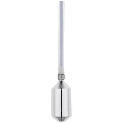 Srebrny cylinder metalowy z długim, przezroczystym prętem u góry. Cylinder posiada gładką, lśniącą powierzchnię.